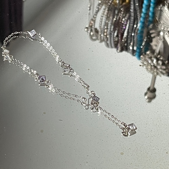 Sterling silver ankle bracelet with CZ - Picture 1 of 3